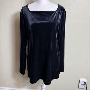 Ann Taylor Women's Top Tunic Black Velvet Long Sleeve Pullover Size M‎